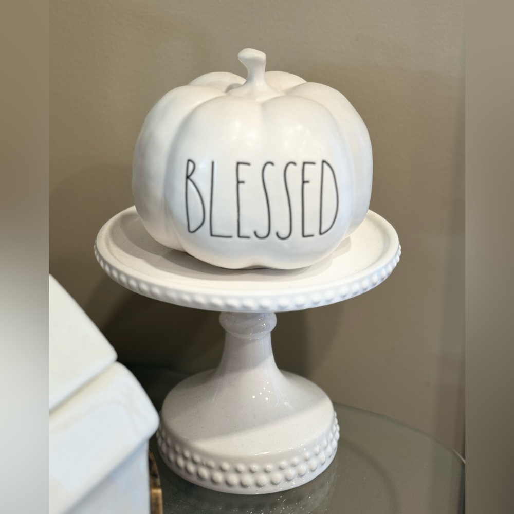NEW Rae Dunn Small White Blessed Pumpkin Fall Table Home Decor
